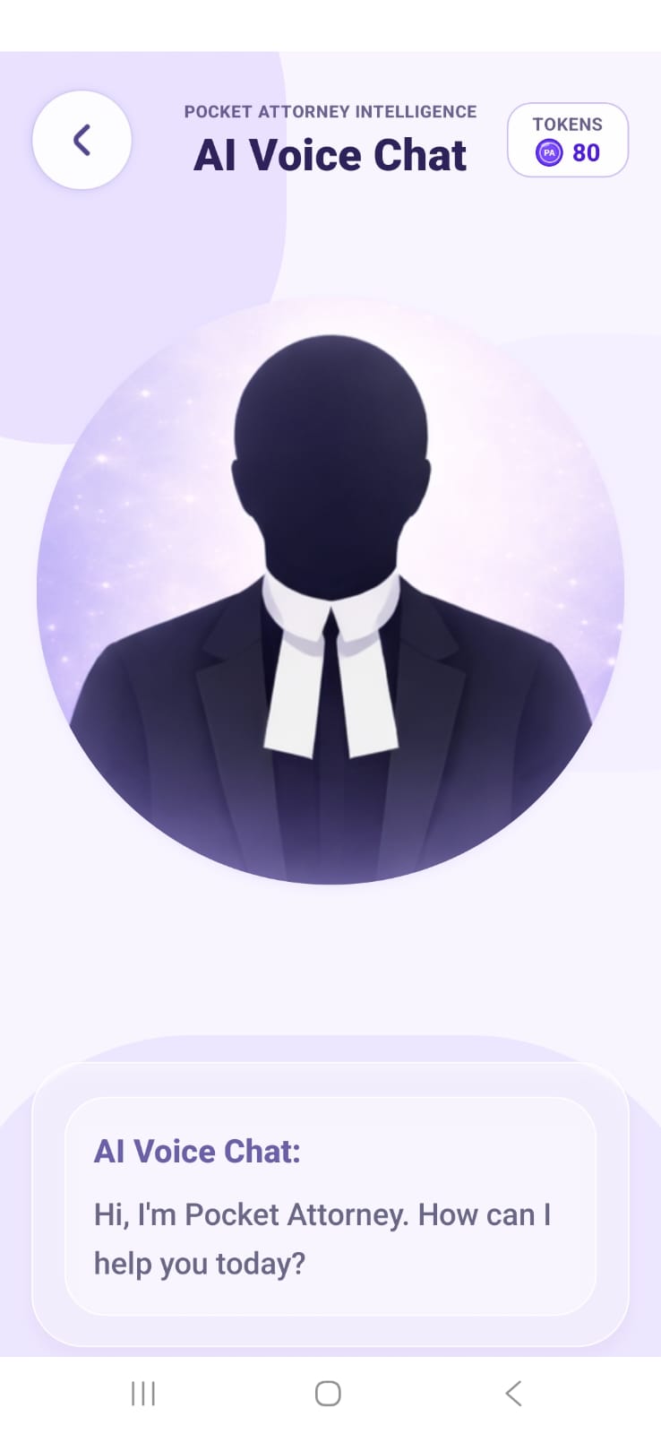 Pocket Attorney AI voice chat screen
