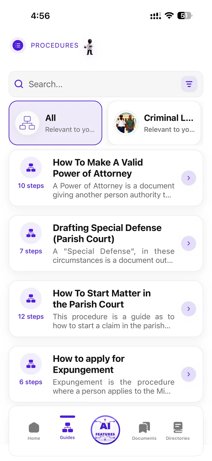 Pocket Attorney step-by-step legal guides screen
