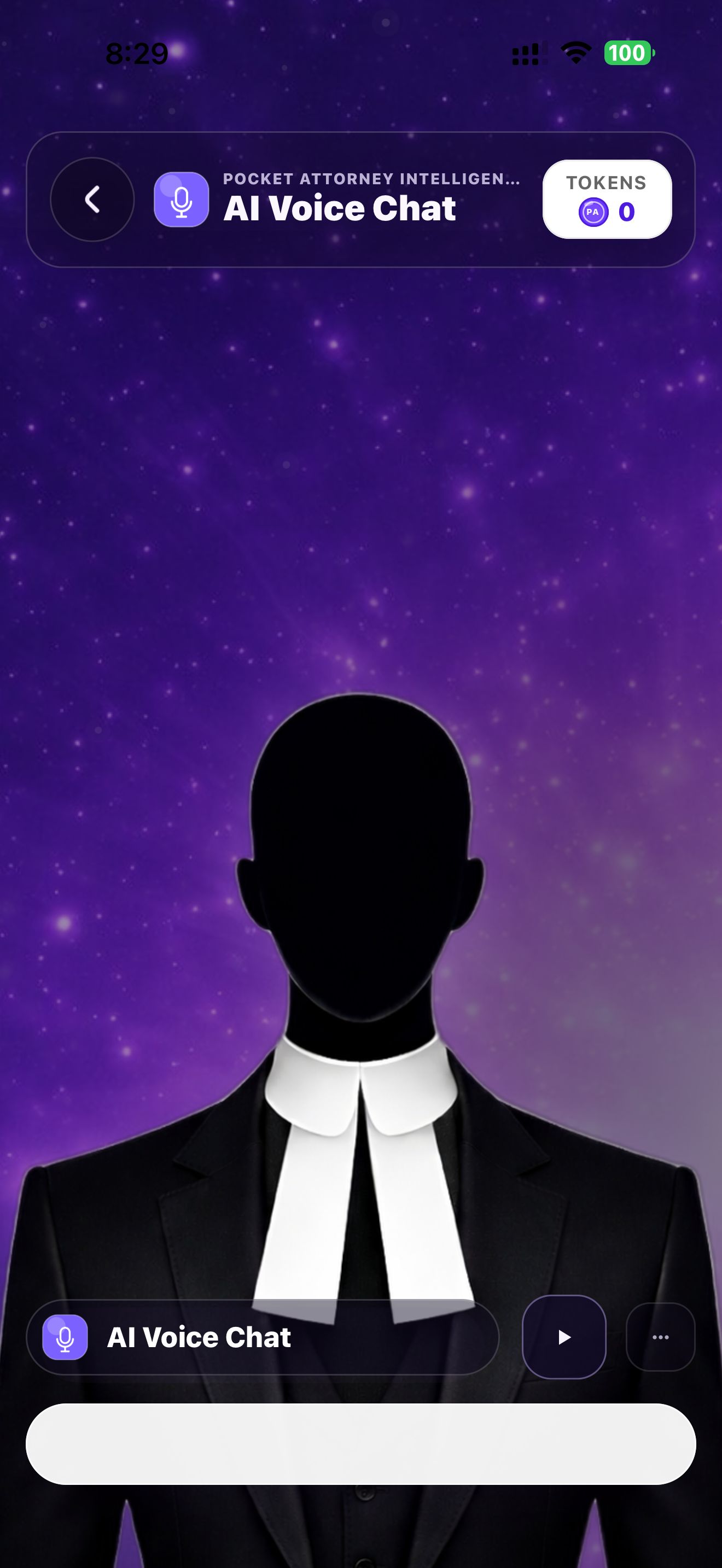 Promotional Pocket Attorney AI Voice Chat screen